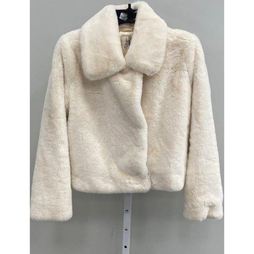 Altar'd State Faux Fur Coat Womens XS Ivory Cropped Plush Jacket Excellent - Picture 1 of 8